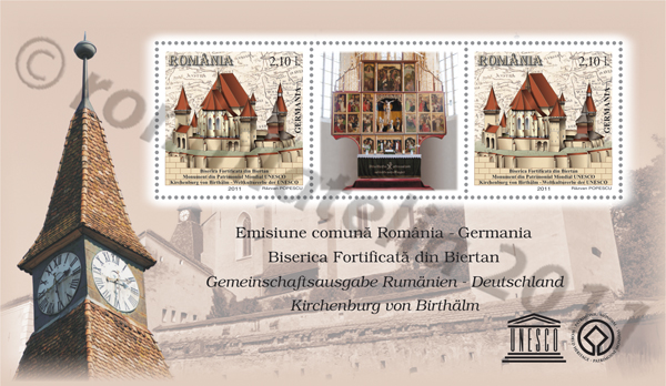 Joint stamp issue ROMANIA-GERMANY - THE FORTIFIED CHURCH OF BIERTAN - Monument from UNESCO World Heritage