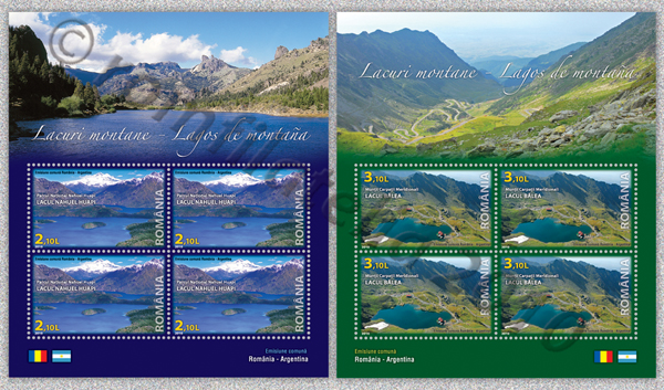 Joint stamp issue ROMANIA - ARGENTINA / MOUNTAIN LAKES